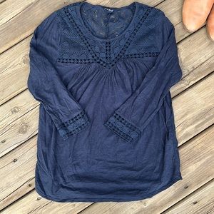 Lucky Brand navy crocheted top